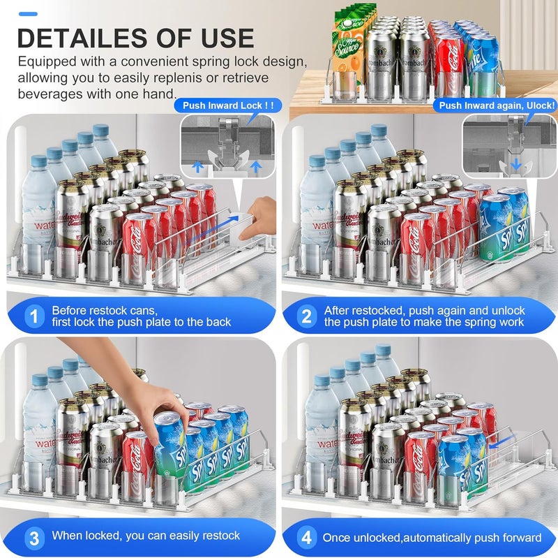nabobt Drink Organizer for Fridge, drink dispenser for fridge, Automatic Pusher Glide,12oz 16oz 20oz-Soda Dispenser for Fridge-Holds up to 25 Cans - 5 Rows White - Image 4